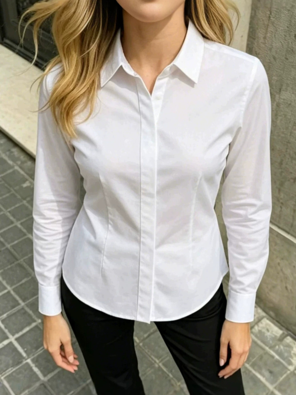Zara White Pleated Blouse Long Sleeve Cotton Office Fitted Waist Spring Summer